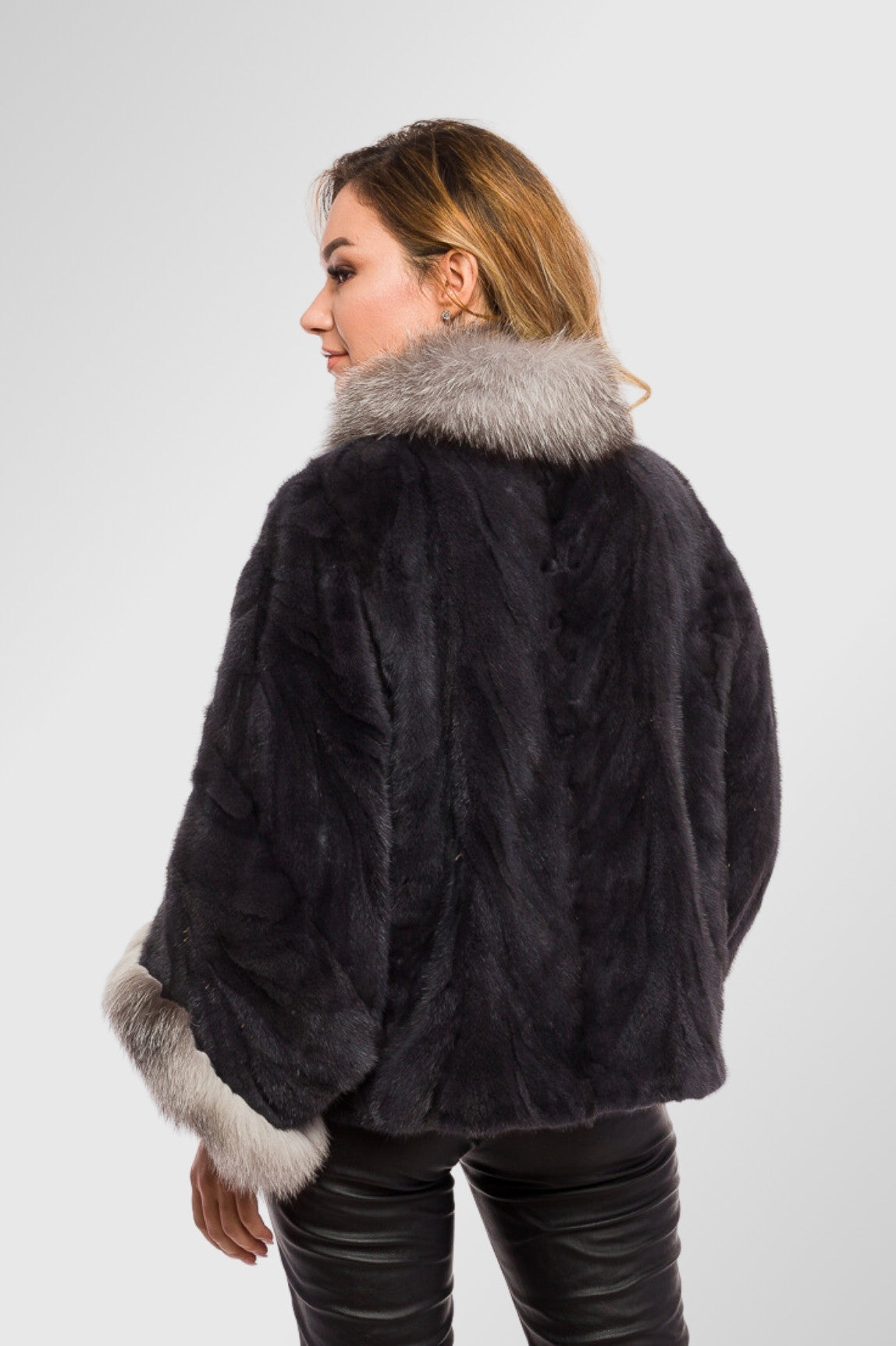 Natural Mink and Fox Fur Cap, Women, Sable 