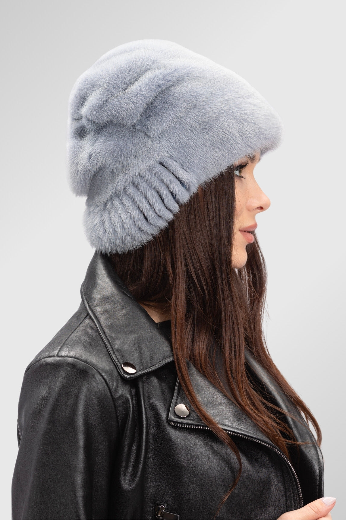 Women's Natural Mink Fur Hat, Silver Grey