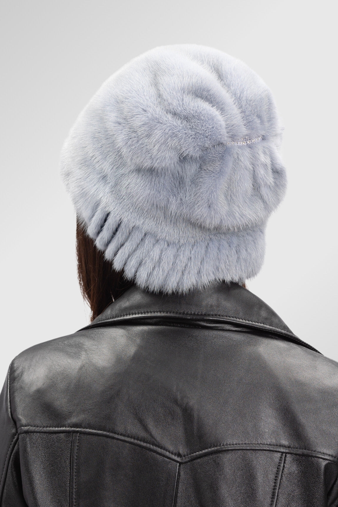 Women's Natural Mink Fur Hat, Silver Grey