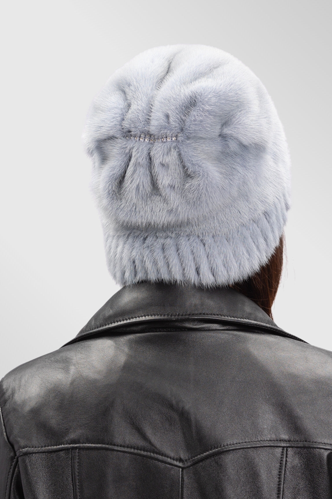 Women's Natural Mink Fur Hat, Silver Grey