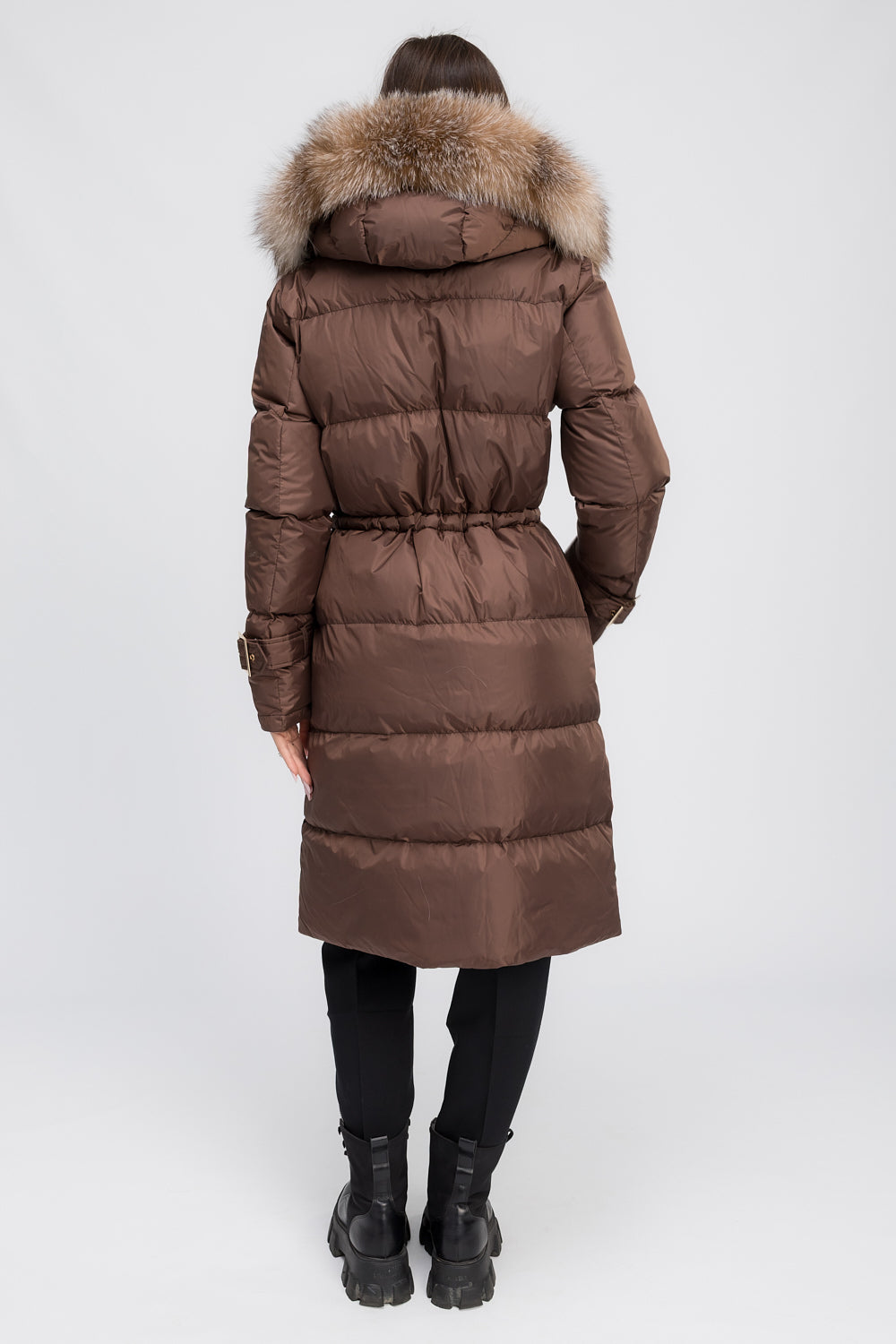Parka Jacket with Detachable Hood, Natural Fox Fur and Genuine Leather