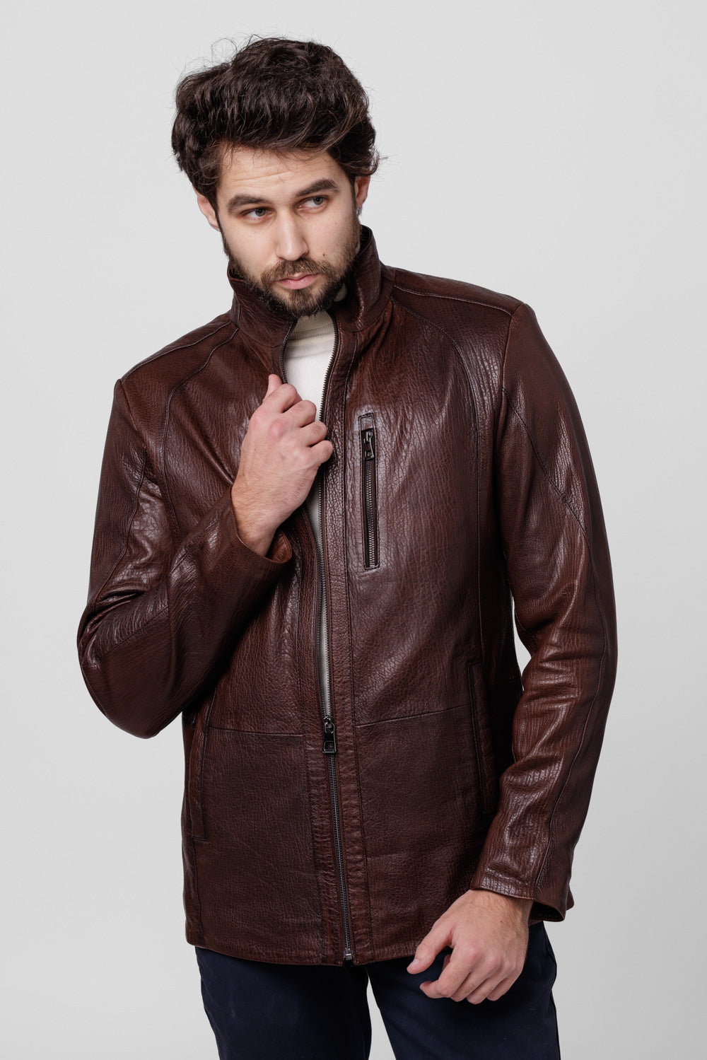 Natural Leather Jumbo Jacket, Men, Chocolate