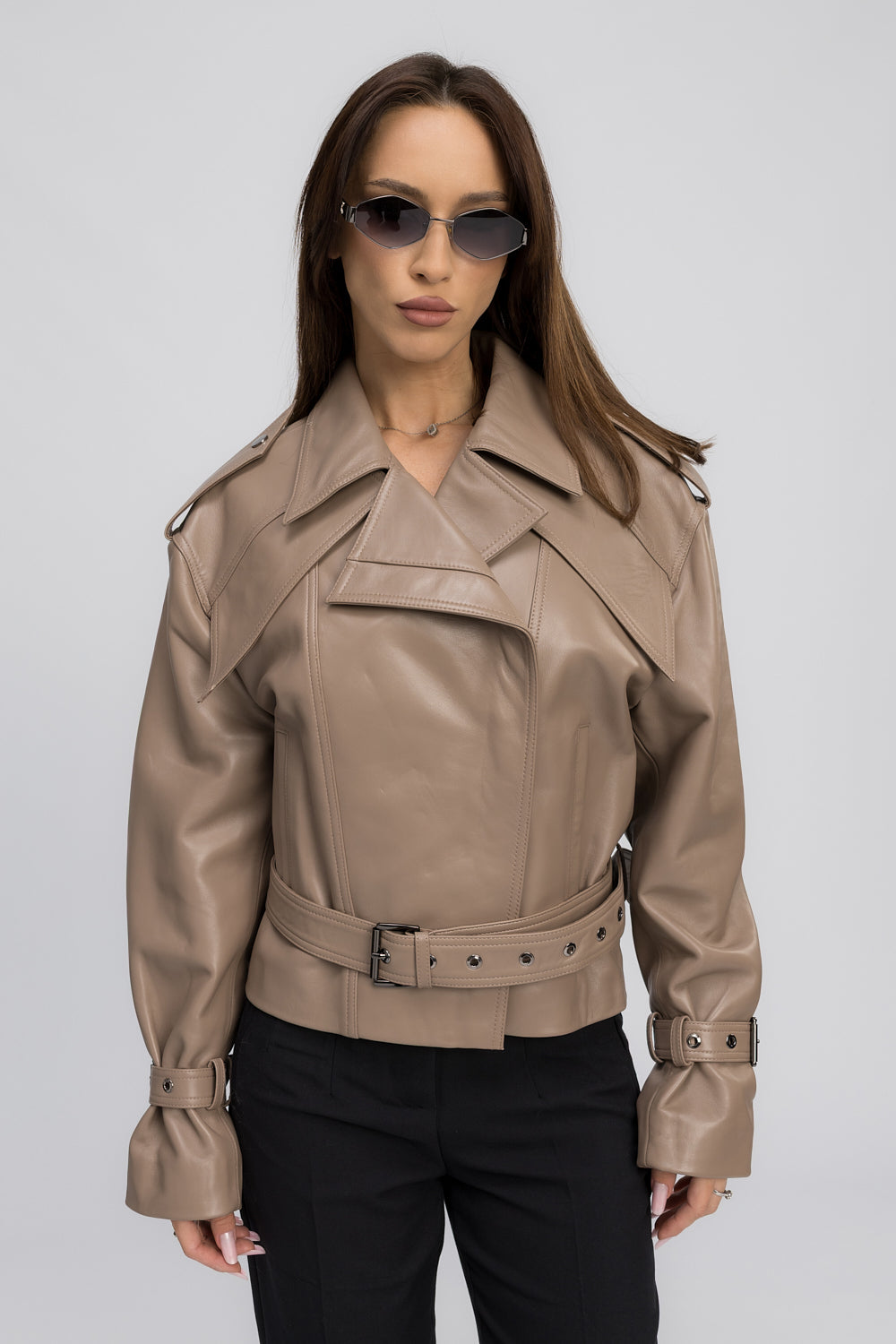 Genuine Leather Jacket, Oversized, Women, Cappuccino 444