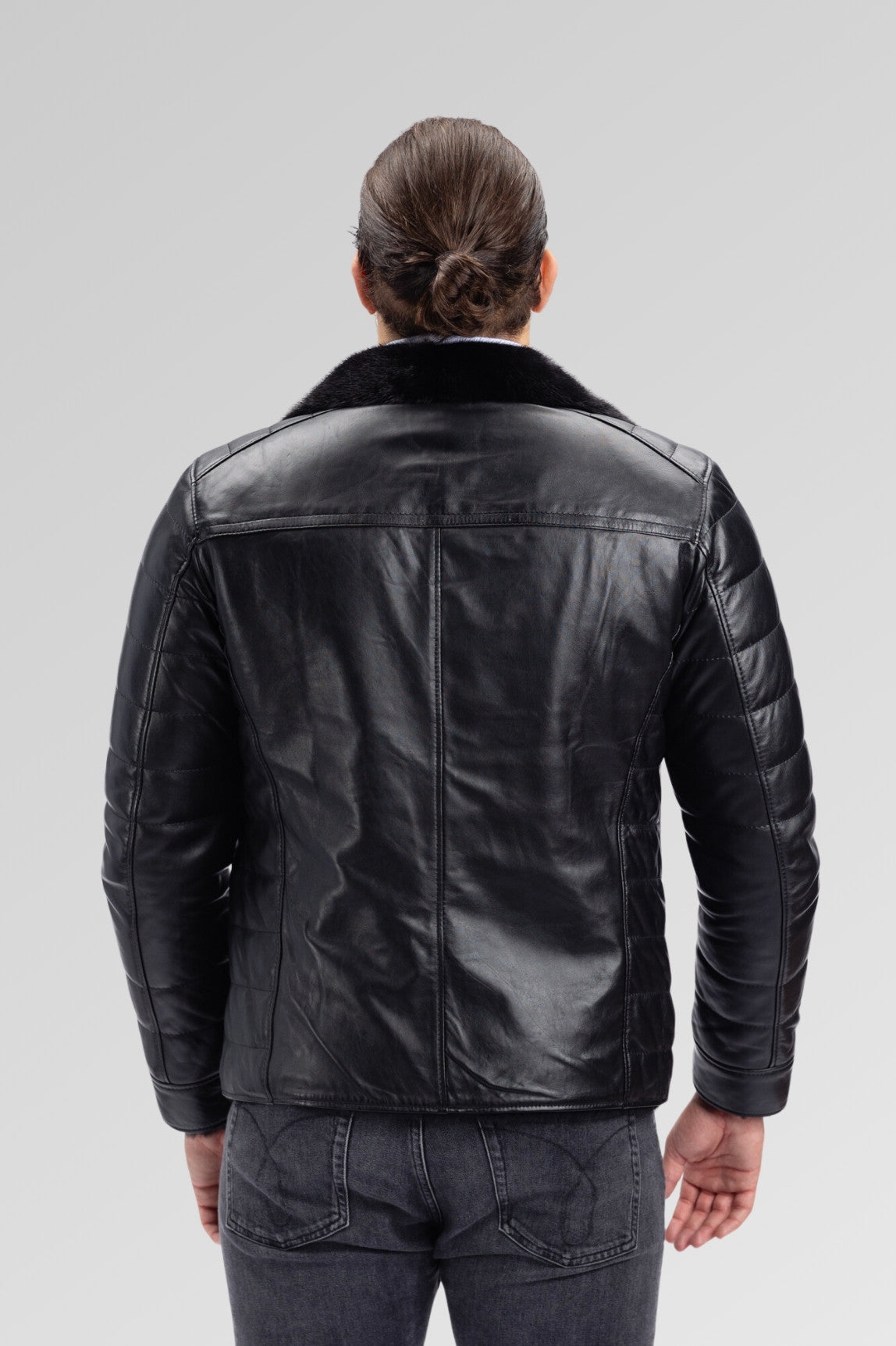 Genuine Leather and Mink Fur Jacket, Men, Obsidian