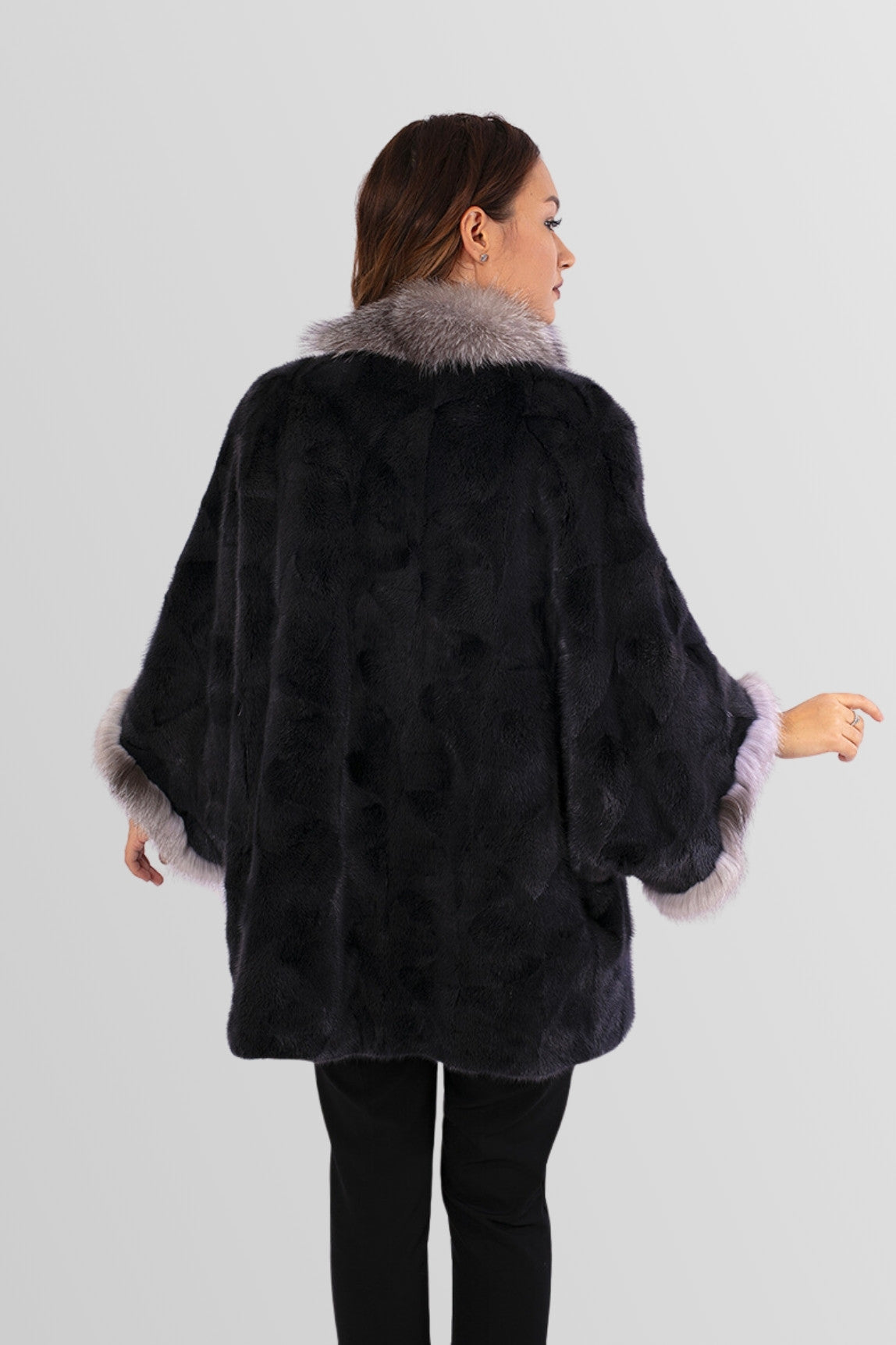 Natural Mink and Fox Fur Coat, Women, Silver Blue