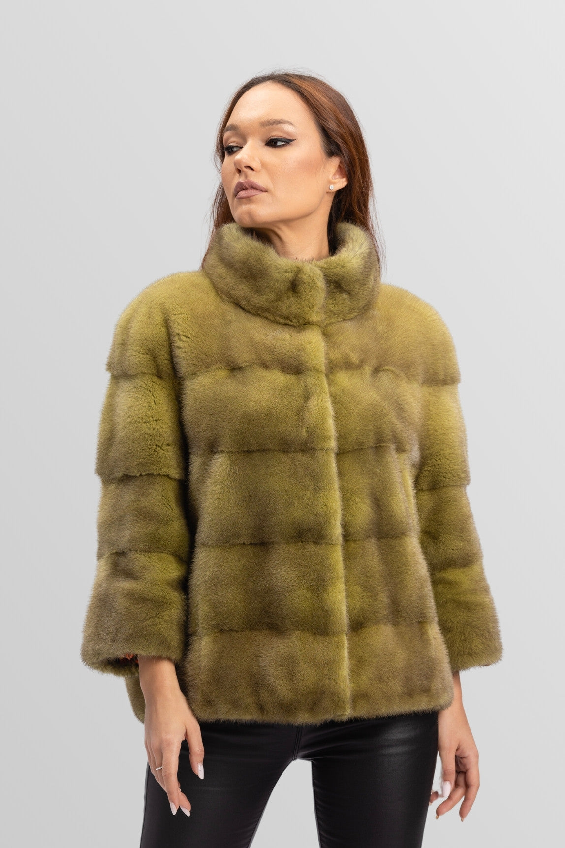 Natural Mink Fur Coat, Women, Olive