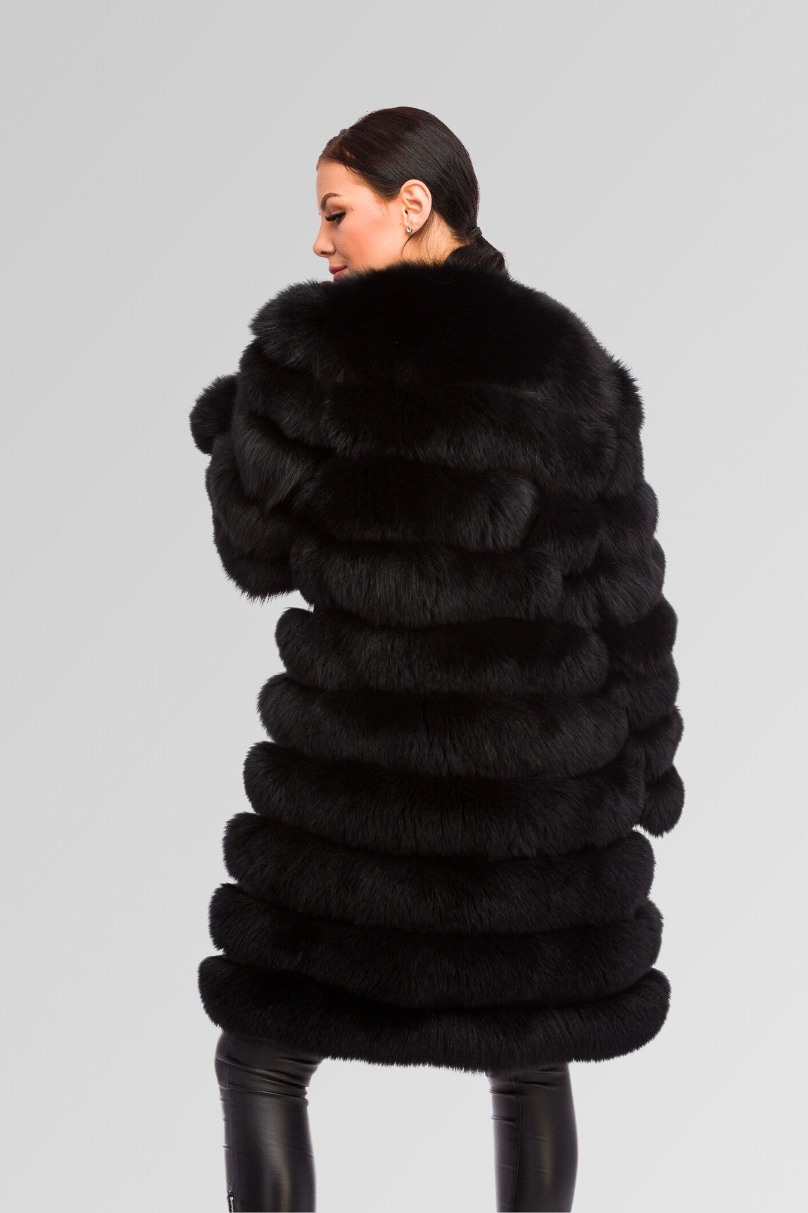 Natural Fox Fur Coat, Transformable, Women, Obsidian