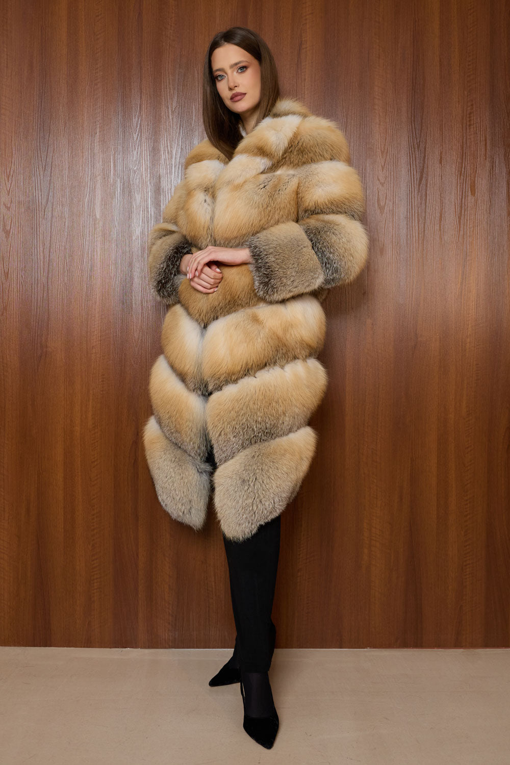 haina blana naturala vulpe lunga gold Mareus