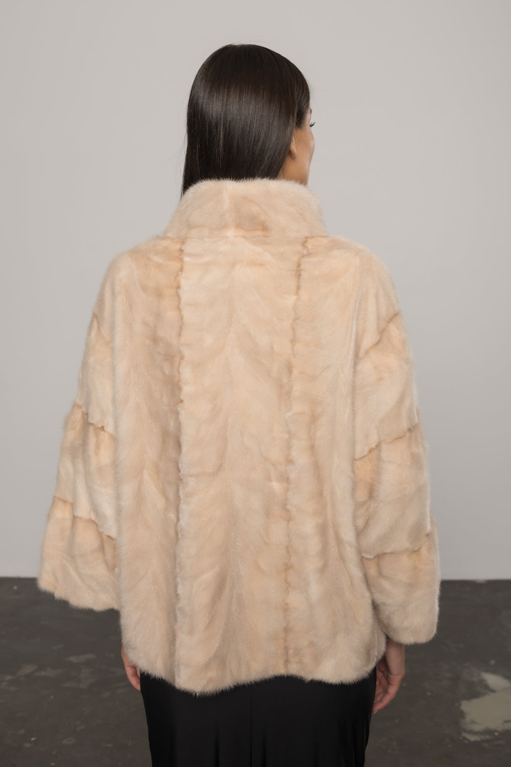 Haină din Blană Naturală de Vizon, Mâneci 3/4, Femei, Pearl 397