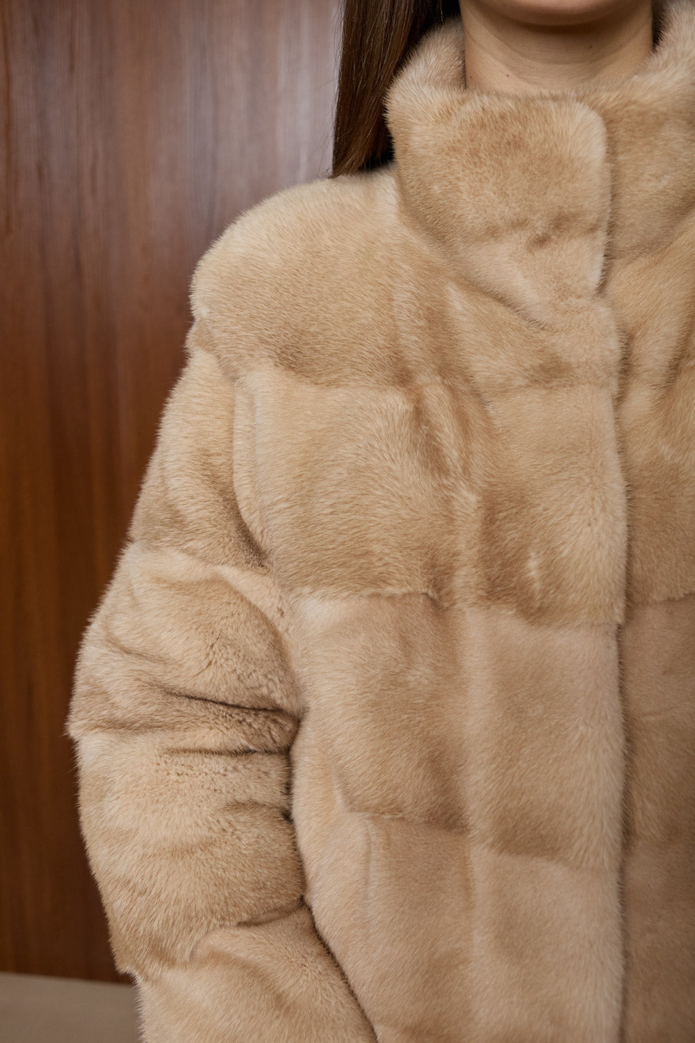 Haină din Blană Naturală de Vizon, Transformabilă, Champagne Sand 505