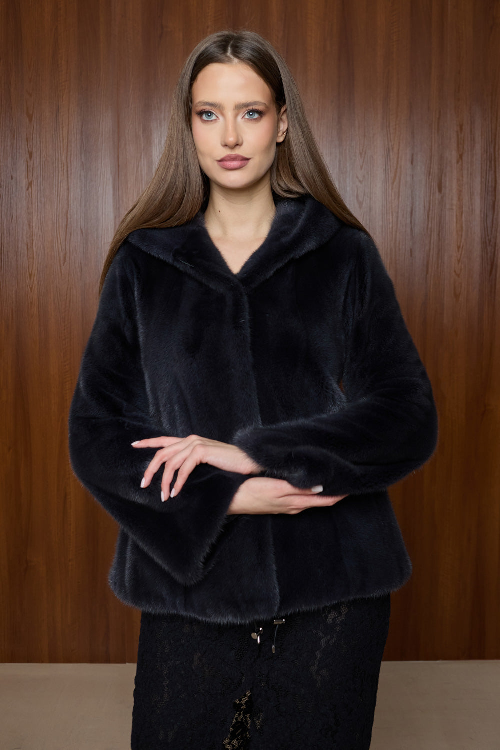 haina blana vizon cu gluga, gri petrol, Mareus