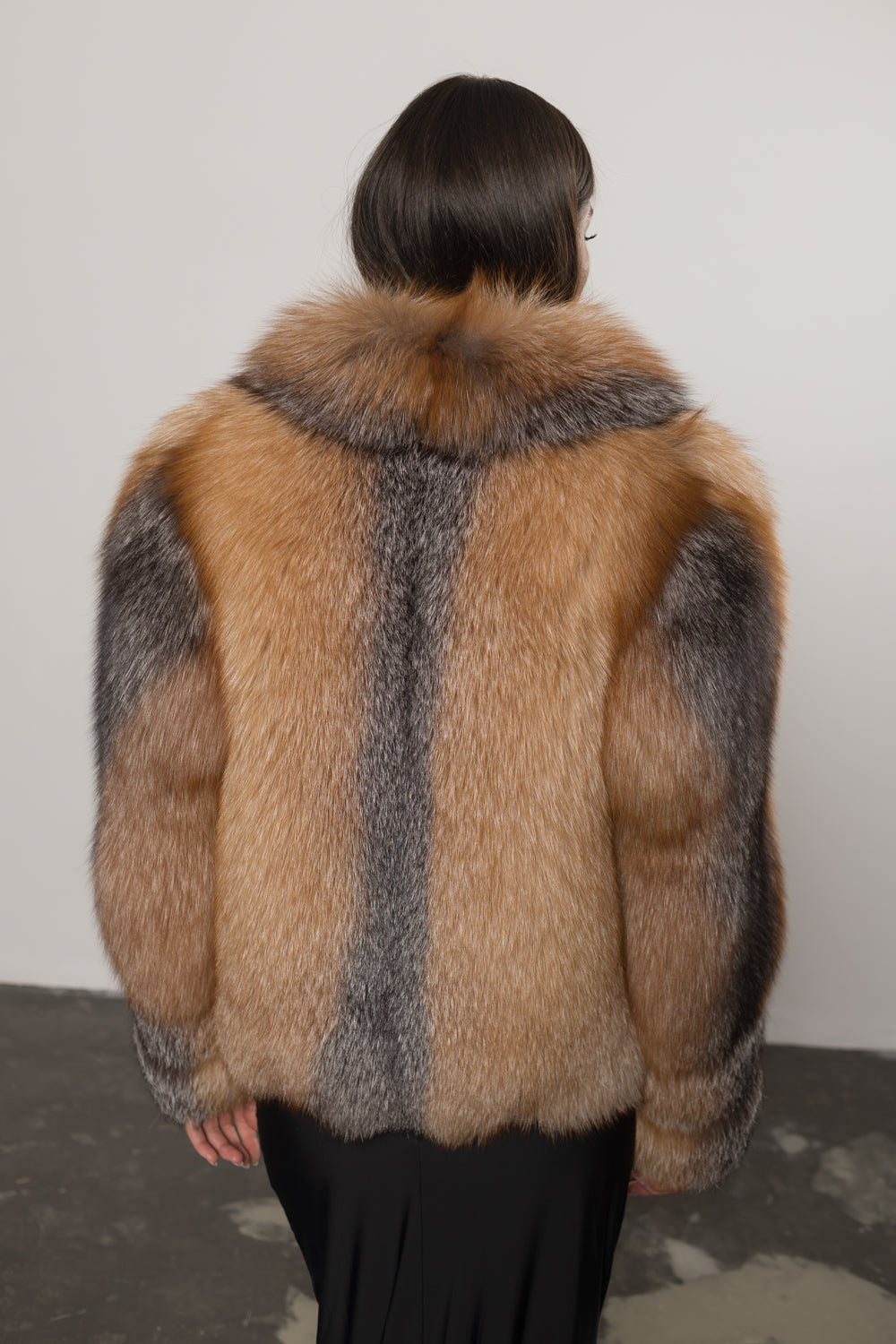Haină din Blană Naturală de Vulpe, cu Guler Rever, Femei, Canadian Brown 403