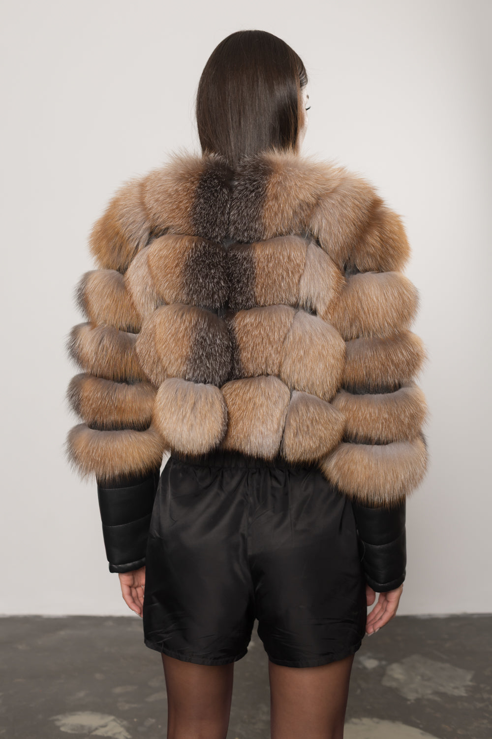 Women's Natural Fox Fur and Leather Coat, Brown Frost 249
