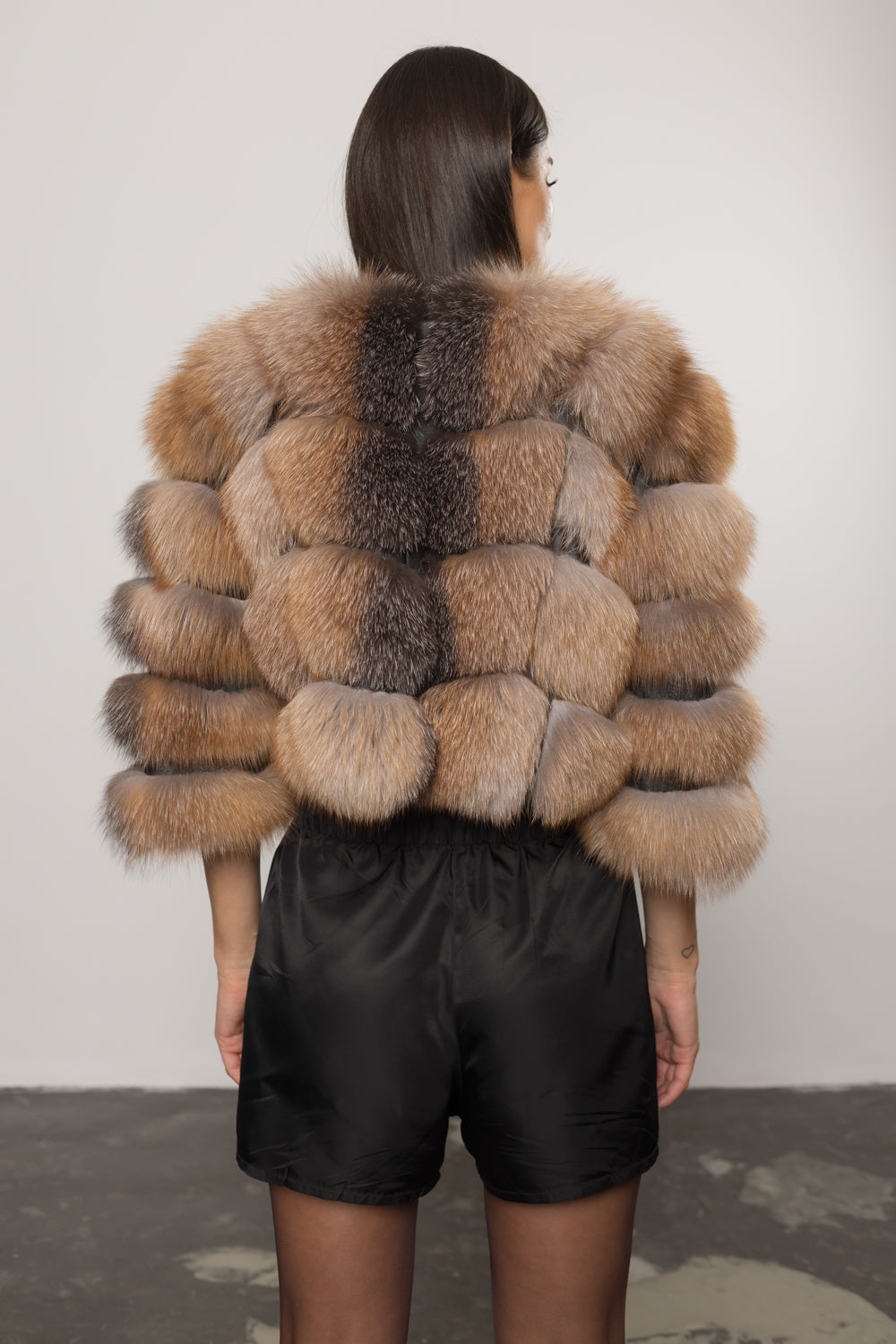 Women's Natural Fox Fur and Leather Coat, Brown Frost 249