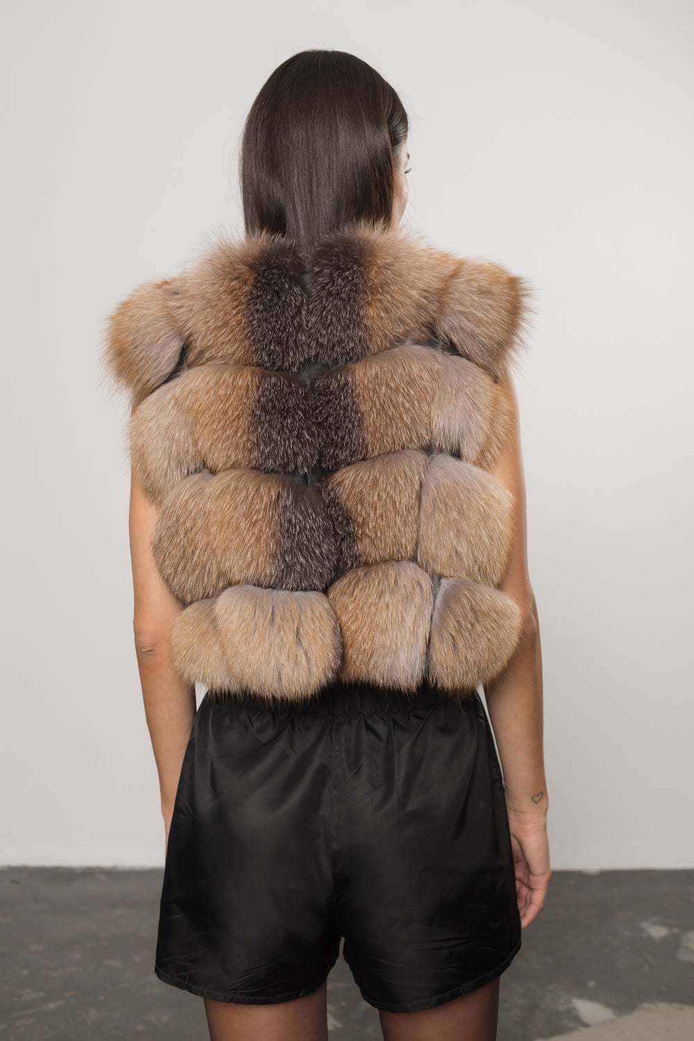 Women's Natural Fox Fur and Leather Coat, Brown Frost 249
