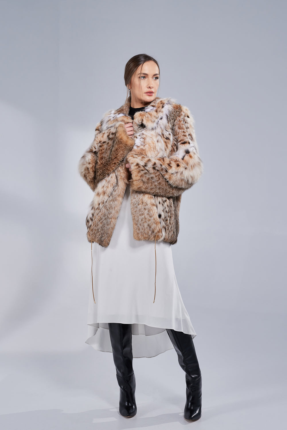 Women's Natural Lynx Fur Coat, Natural Pearl