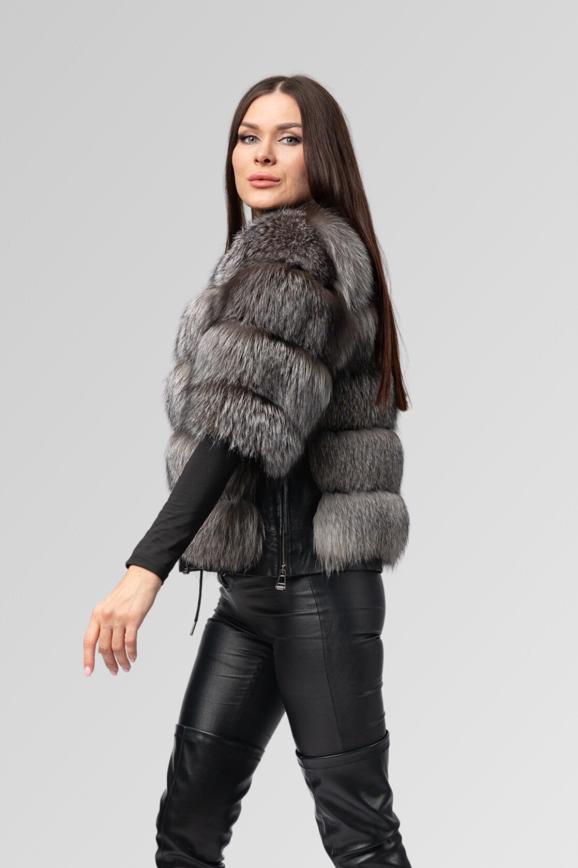 Grey fox hot sale fur jacket