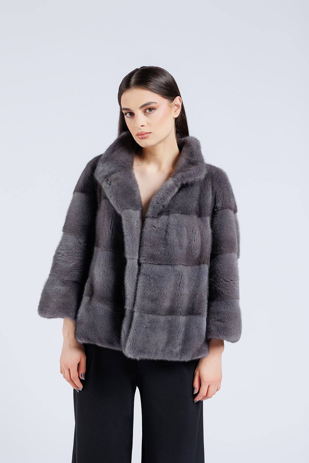 Natural Mink Fur Coat, Women, Silver Blue