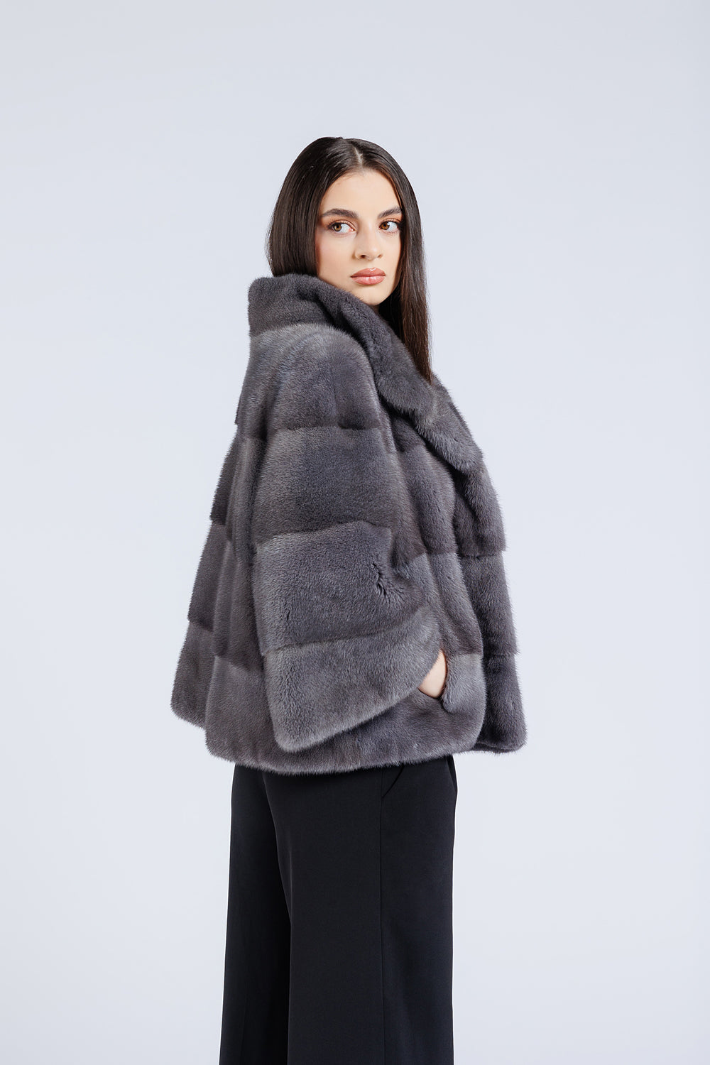 Natural Mink Fur Coat, Women, Silver Blue