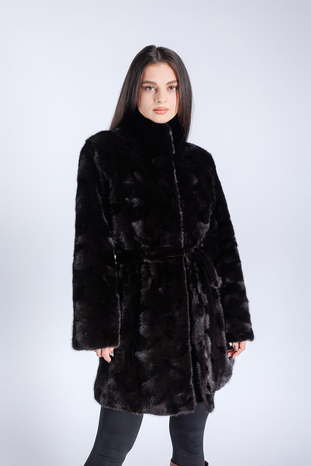 Natural Mink Fur Coat, Fur Cord, Women, Sable 187