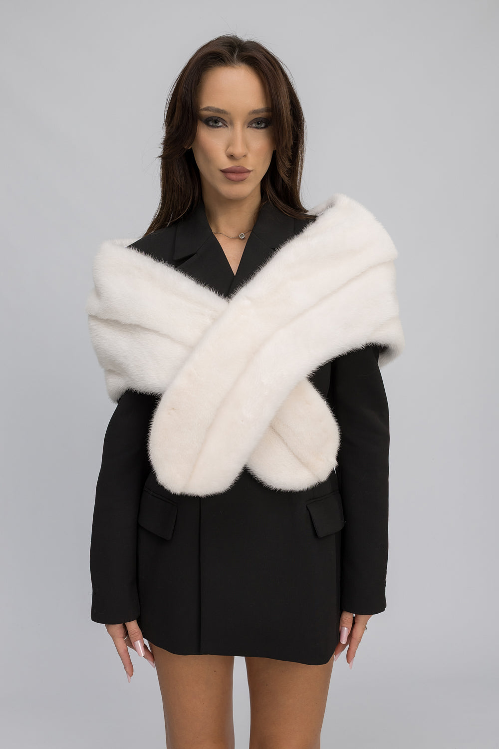 Șal din Blană Naturală de Vizon, Ivory Pearl 476