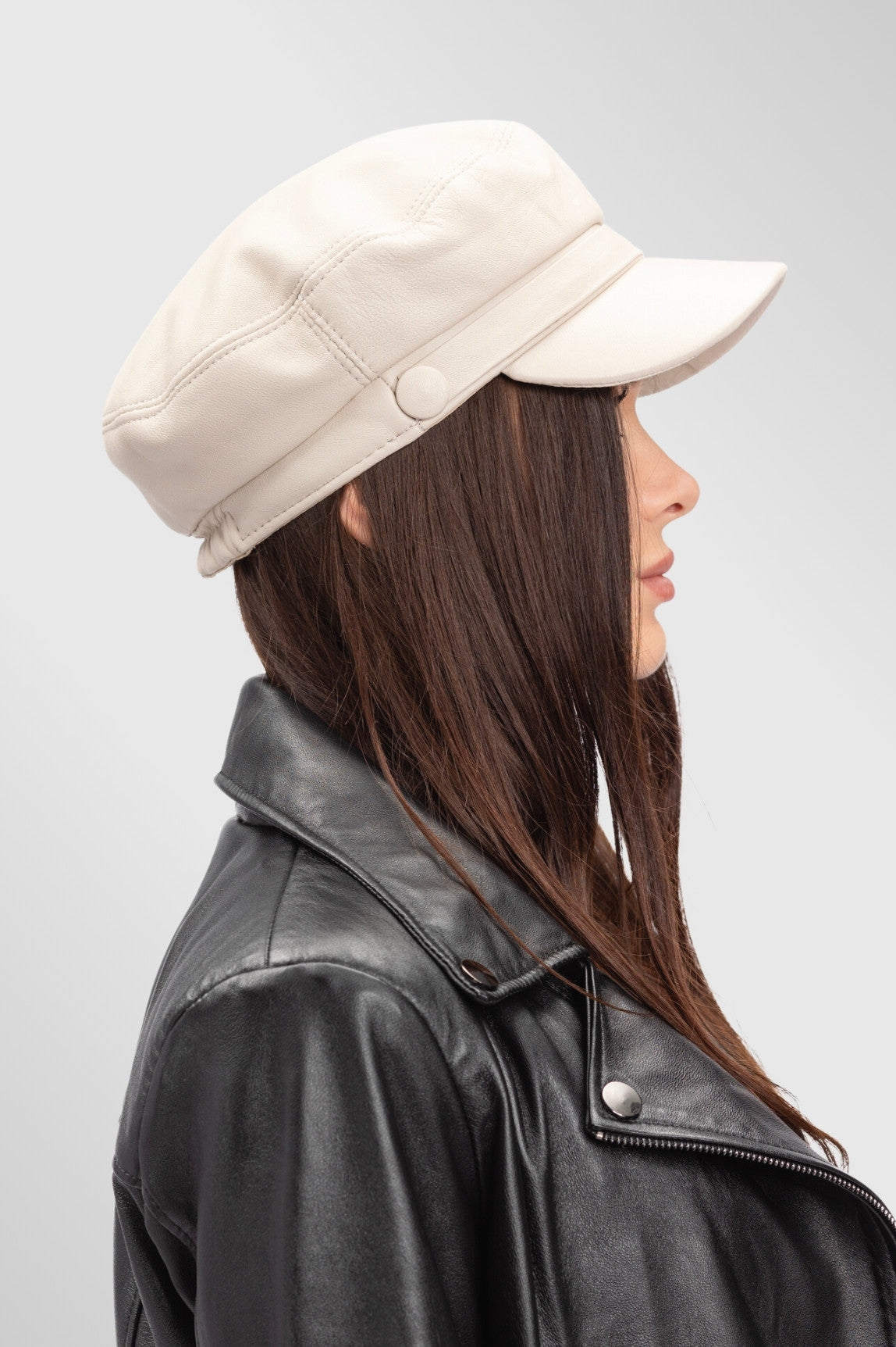 Natural Mink Leather Cap, Women, Pearl