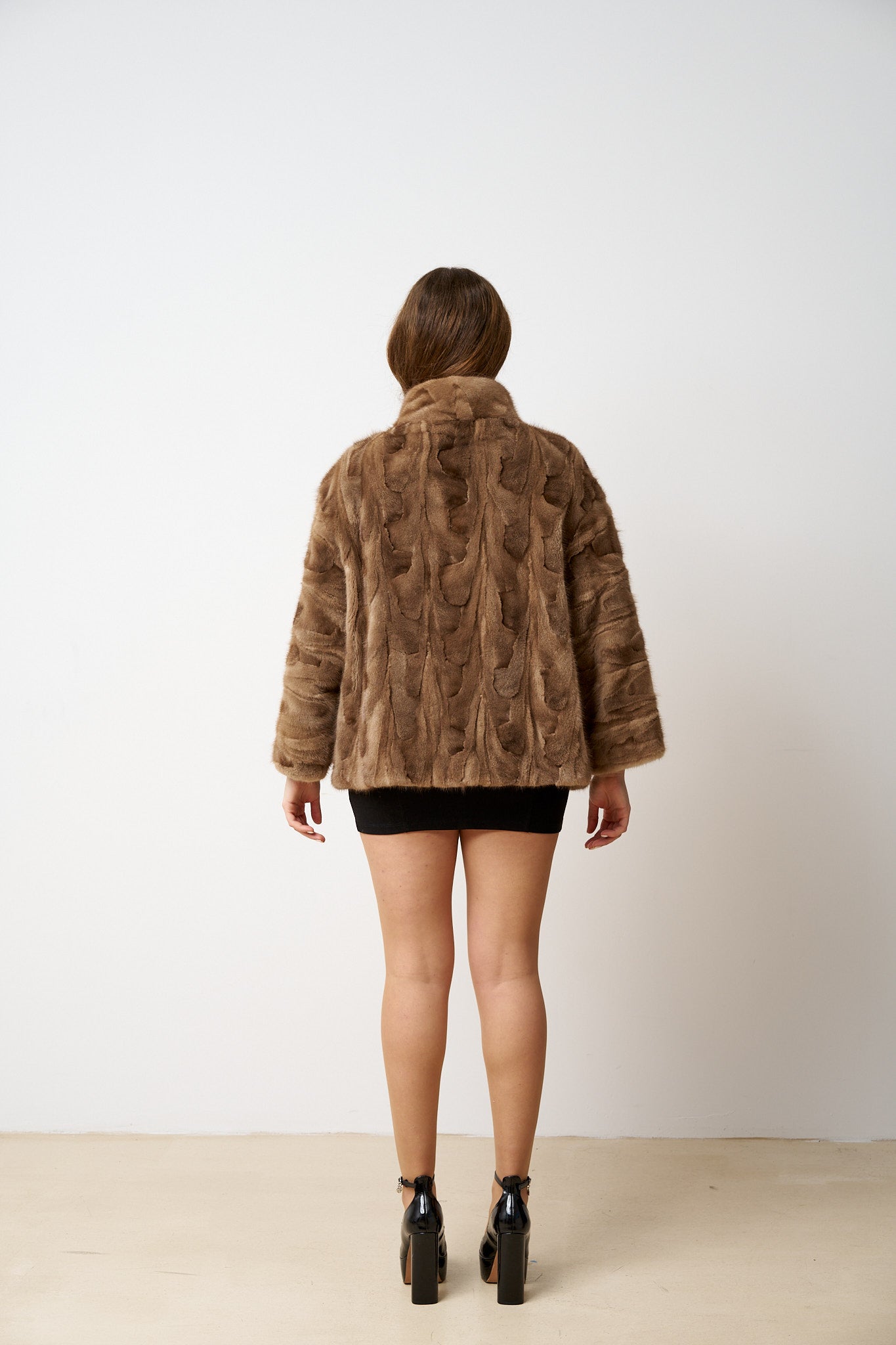 Haină din Blană Naturală de Vizon, Mâneci 3/4, Femei, Pastel 487