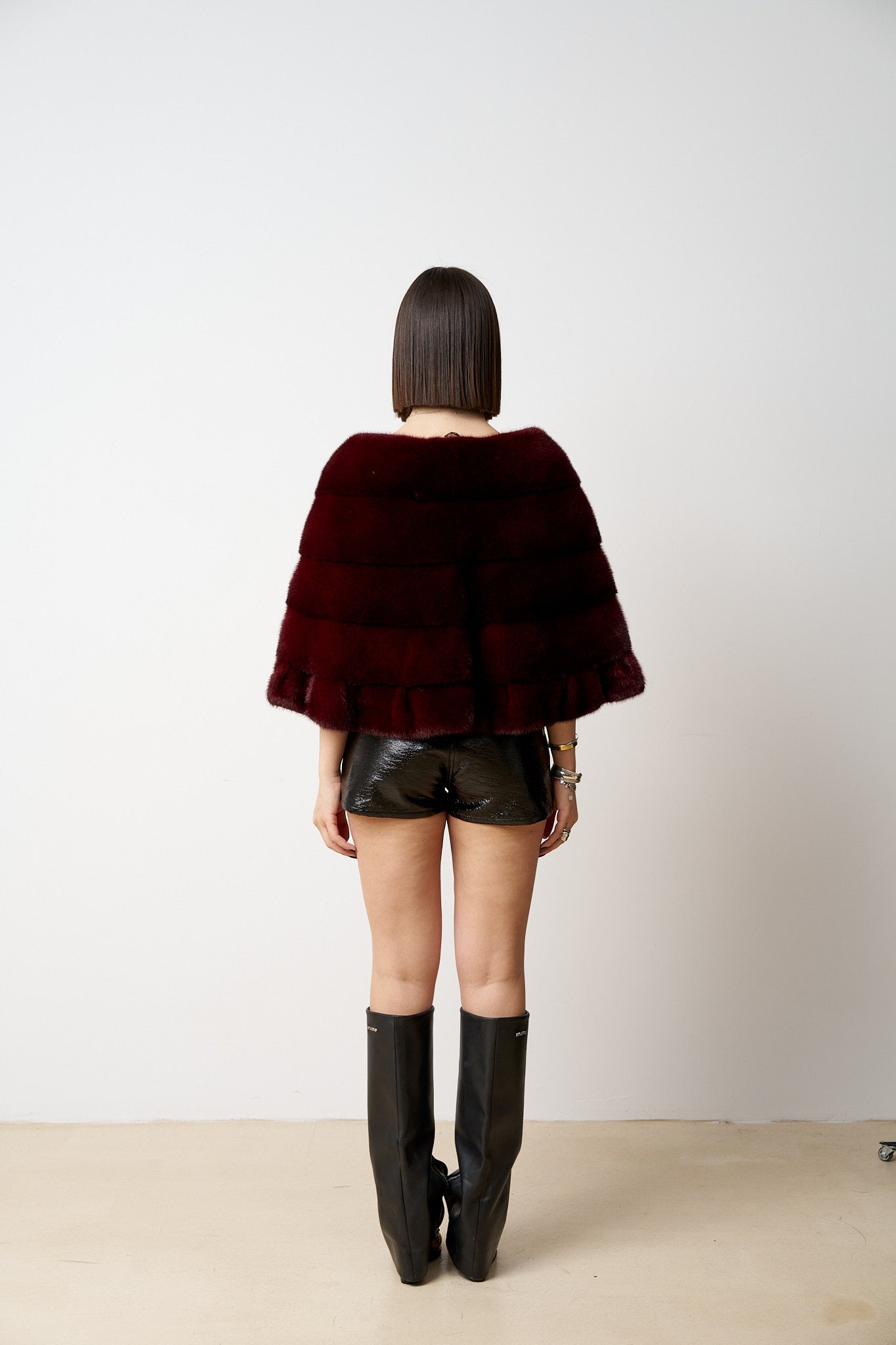 Etolă din Blană Naturală de Vizon, Burgundy 521