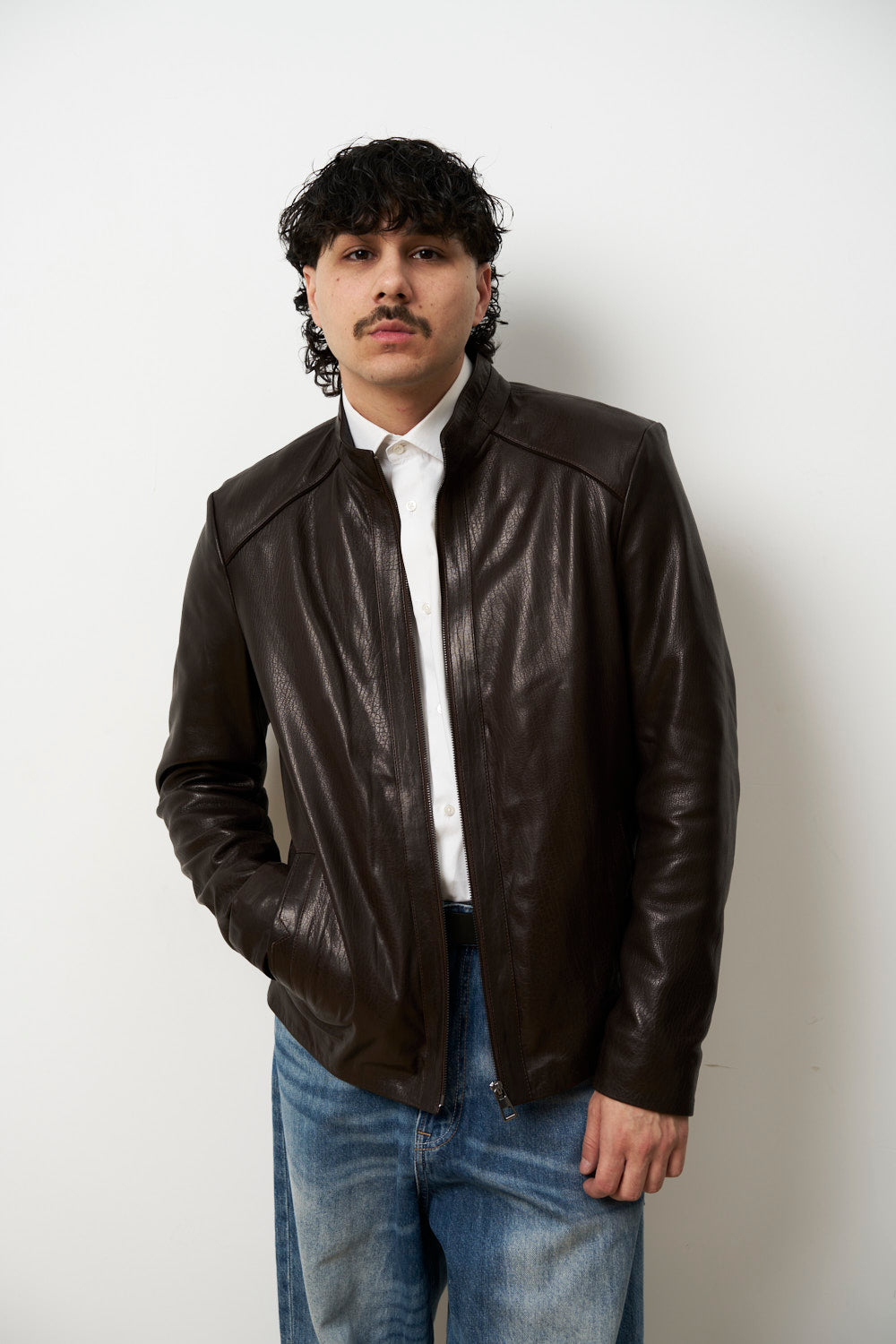 Jumbo Genuine Leather Jacket, Men, Chocolate | MAREUS