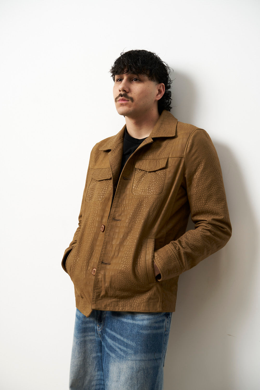 Geacă din Piele Naturală pentru Bărbați, Camel Bej, Mareus