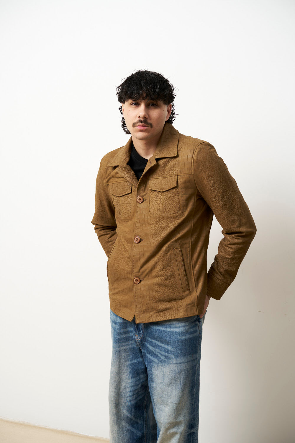 Geacă din Piele Naturală pentru Bărbați, Camel Bej, Mareus