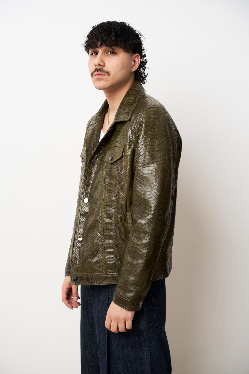 Geaca piele naturala piton barbati verde olive, Mareus
