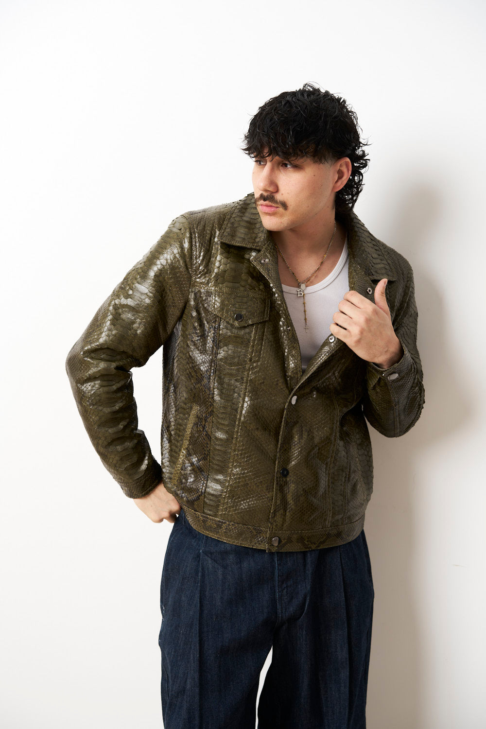 Geaca piele naturala piton barbati verde olive, Mareus