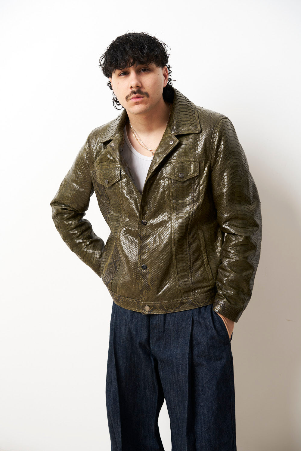 Geaca piele naturala piton barbati verde olive, Mareus