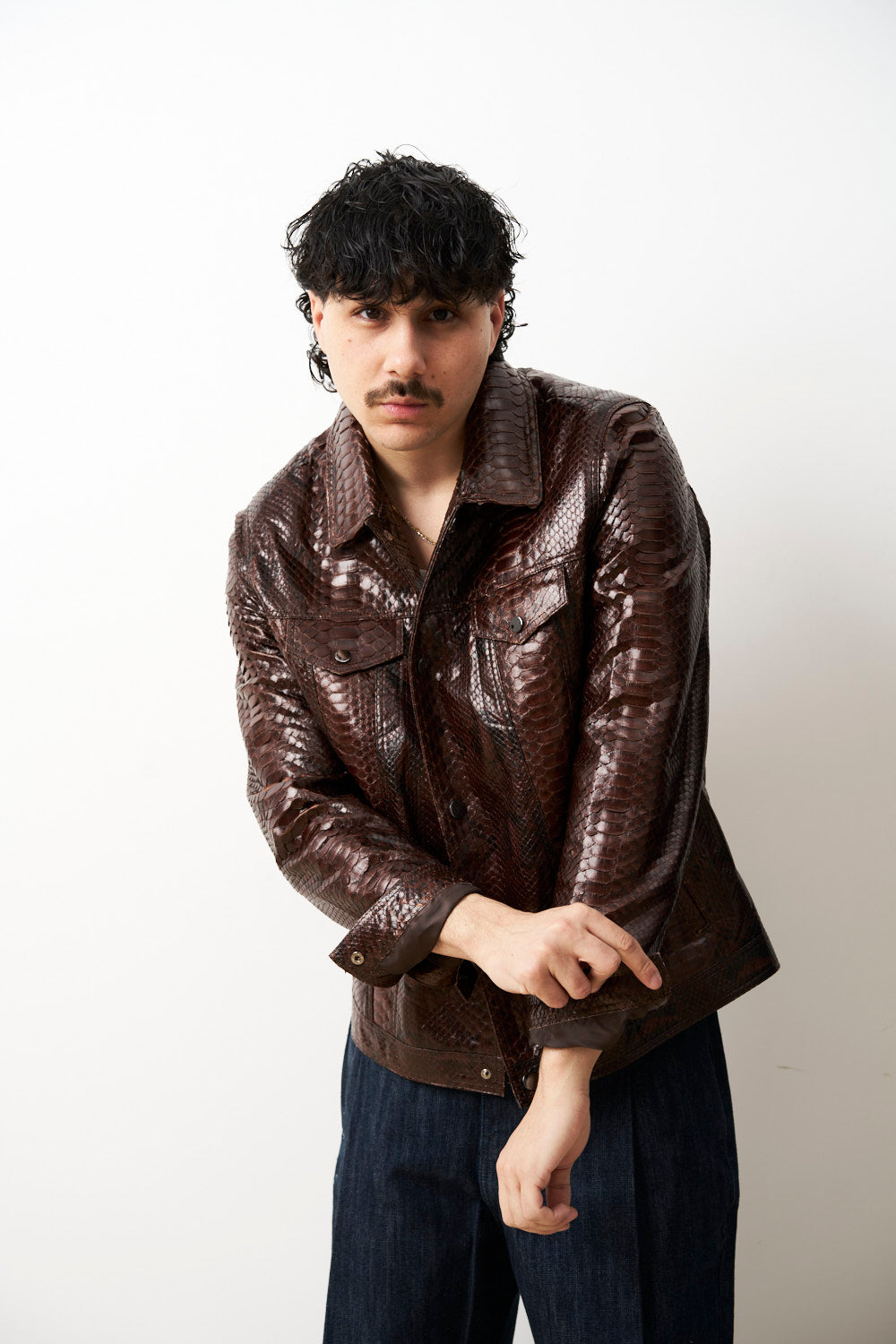 Geacă din piele naturală de piton pentru bărbați, Maro, Mareus