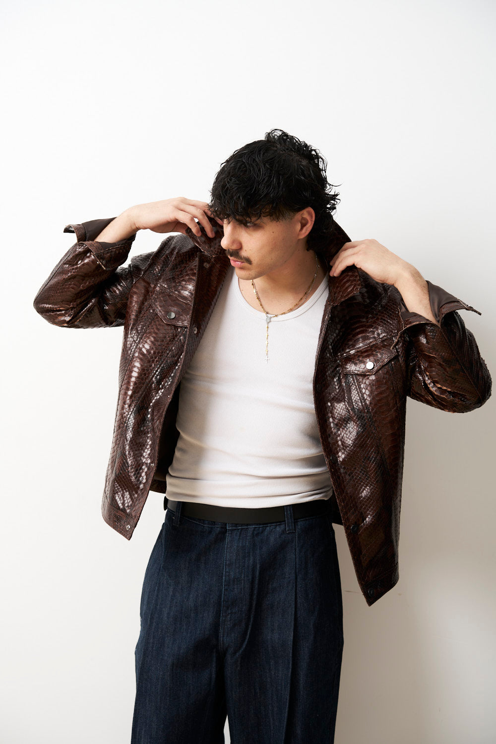 Geacă din piele naturală de piton pentru bărbați, Maro, Mareus