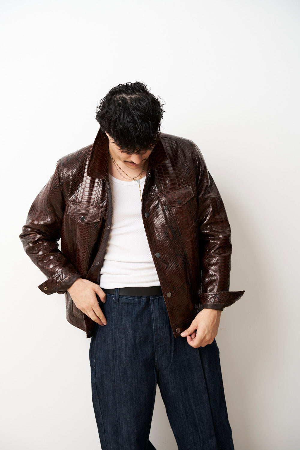 Geacă din piele naturală de piton pentru bărbați, Maro, Mareus