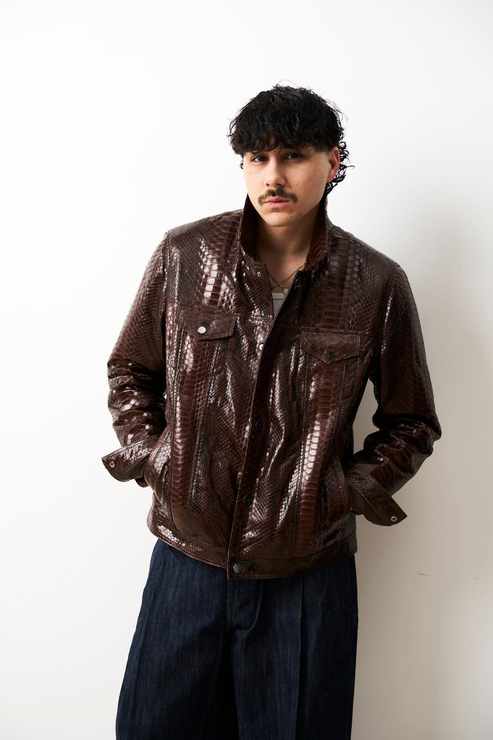 Geacă din piele naturală de piton pentru bărbați, Maro, Mareus