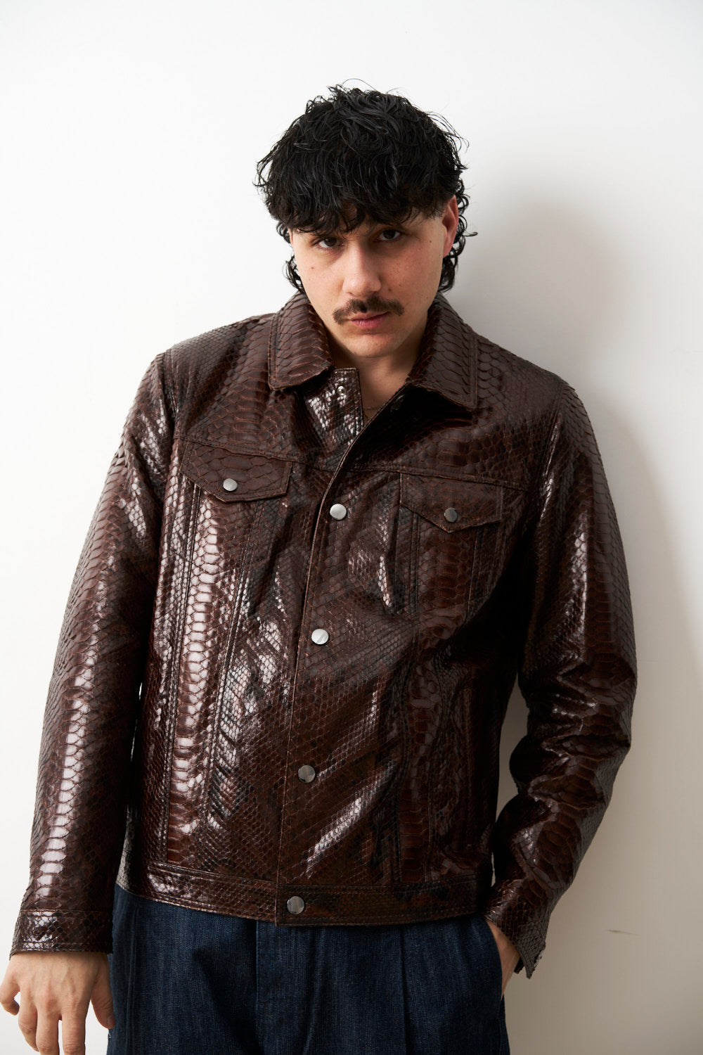 Geacă din piele naturală de piton pentru bărbați, Maro, Mareus