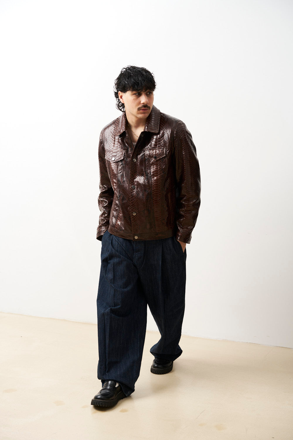 Geacă din piele naturală de piton pentru bărbați, Maro, Mareus