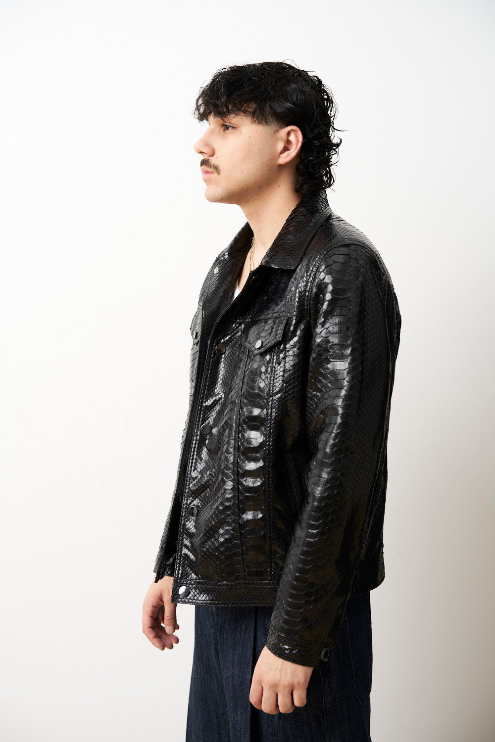 Geacă din Piele Naturală de Piton pentru Bărbați, Negru, Mareus