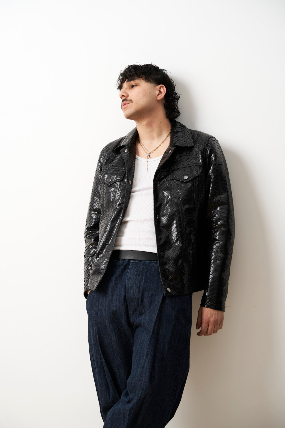 Geacă din Piele Naturală de Piton pentru Bărbați, Negru, Mareus