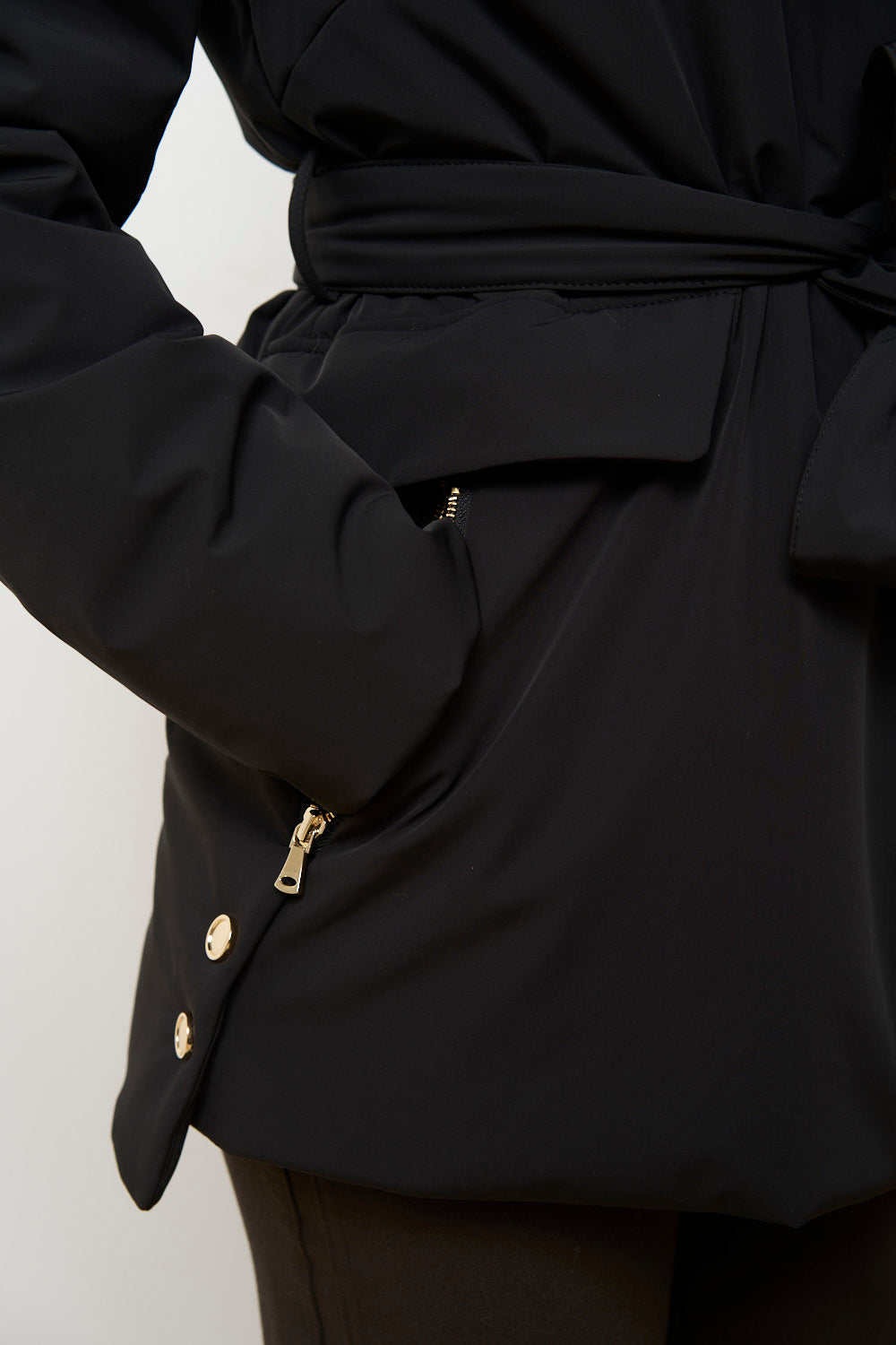 Geacă din Fâș cu Guler din Blană Vizon pentru Femei, Neagra, Mareus