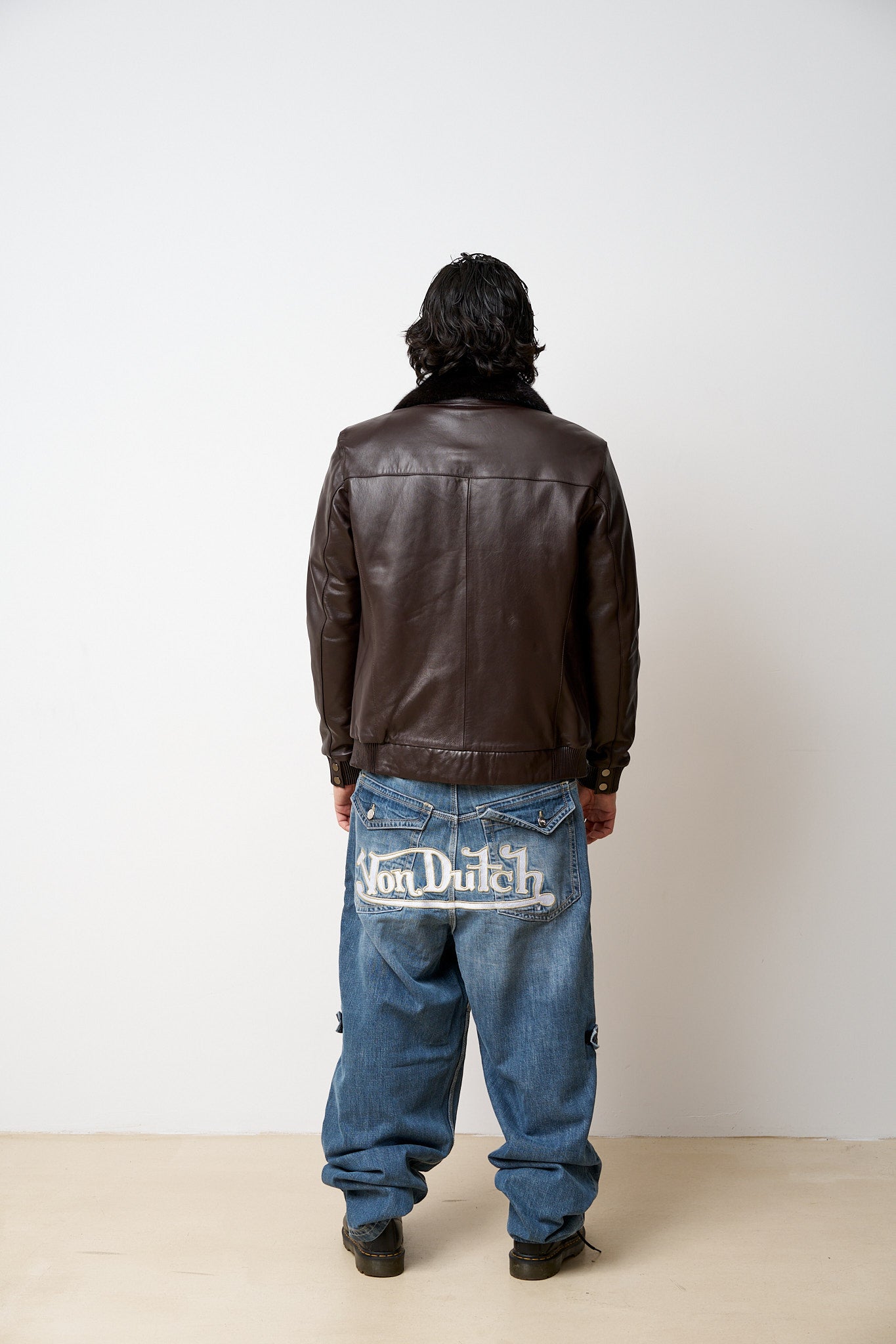 Geacă din Piele Naturală, cu Guler din Vizon, Maro, Mareus