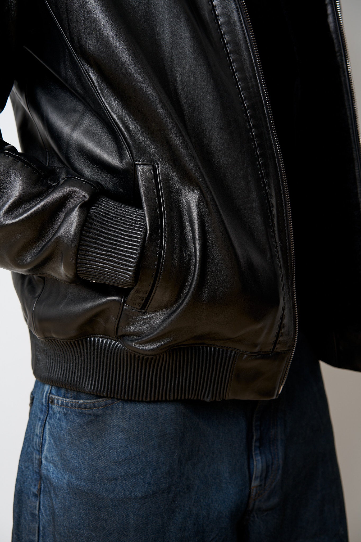 Geacă din Piele Naturală Îmblănită, Guler din Vizon, Negru, Mareus