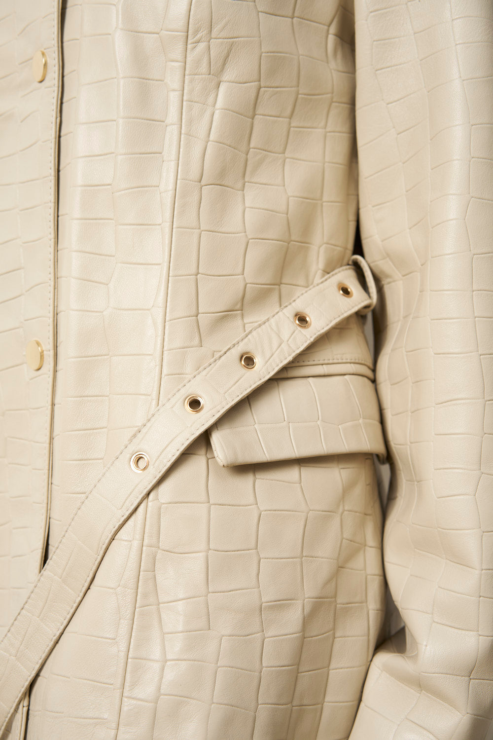 Geacă din Piele Naturală Texturată Crocodil, Cabrata, Bej, pentru Femei, Mareus