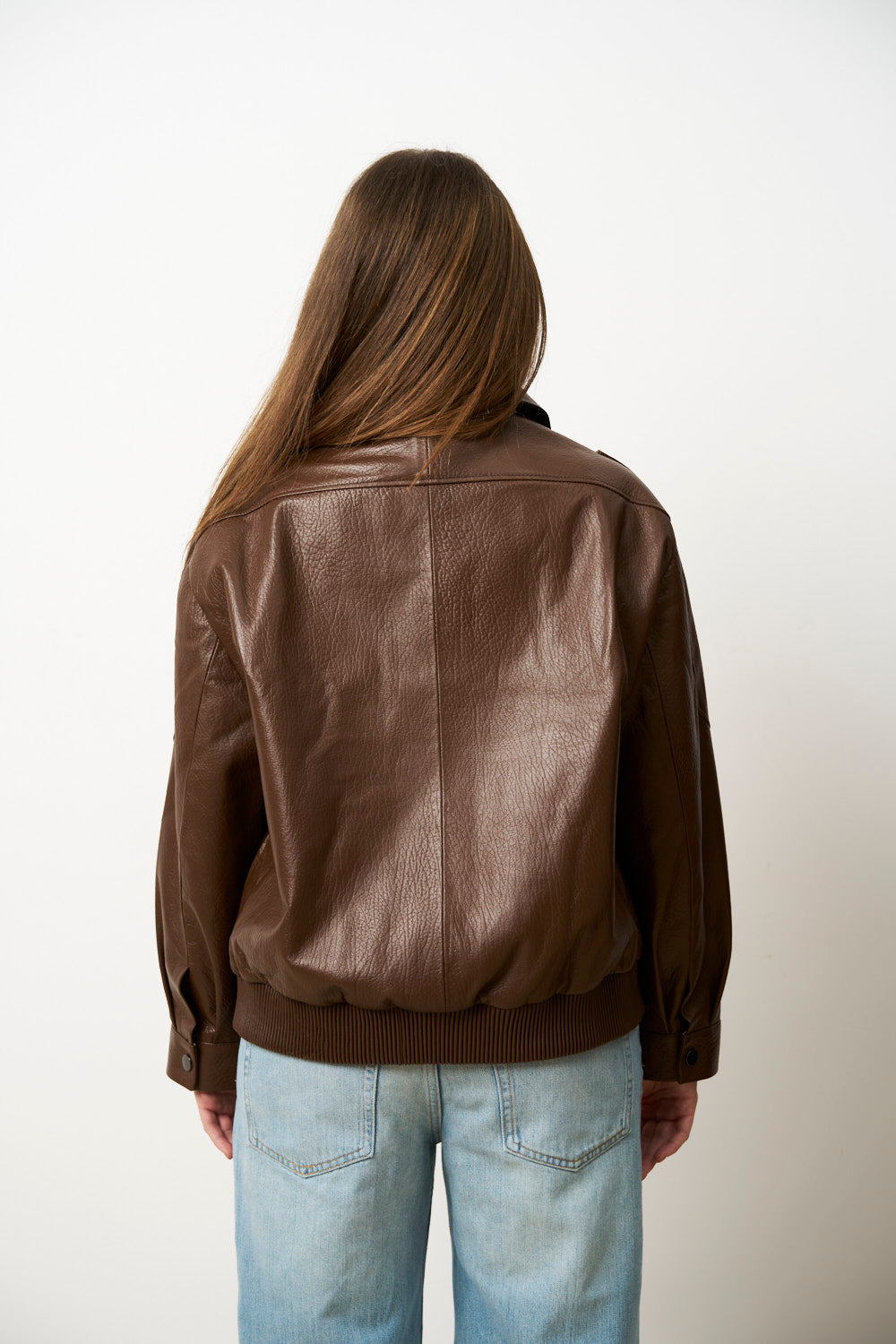 Geacă din Piele Naturală pentru Femei, Oversized, Bomber, Maro, Mareus