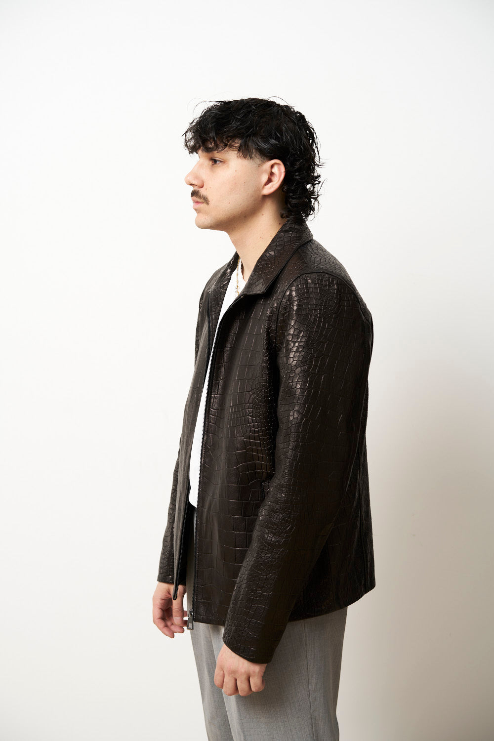 Geacă din Piele Naturală pentru Bărbați, Textură Crocodil, Neagra, Mareus