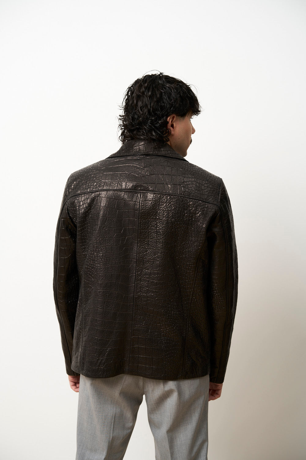 Geacă din Piele Naturală pentru Bărbați, Textură Crocodil, Neagra, Mareus