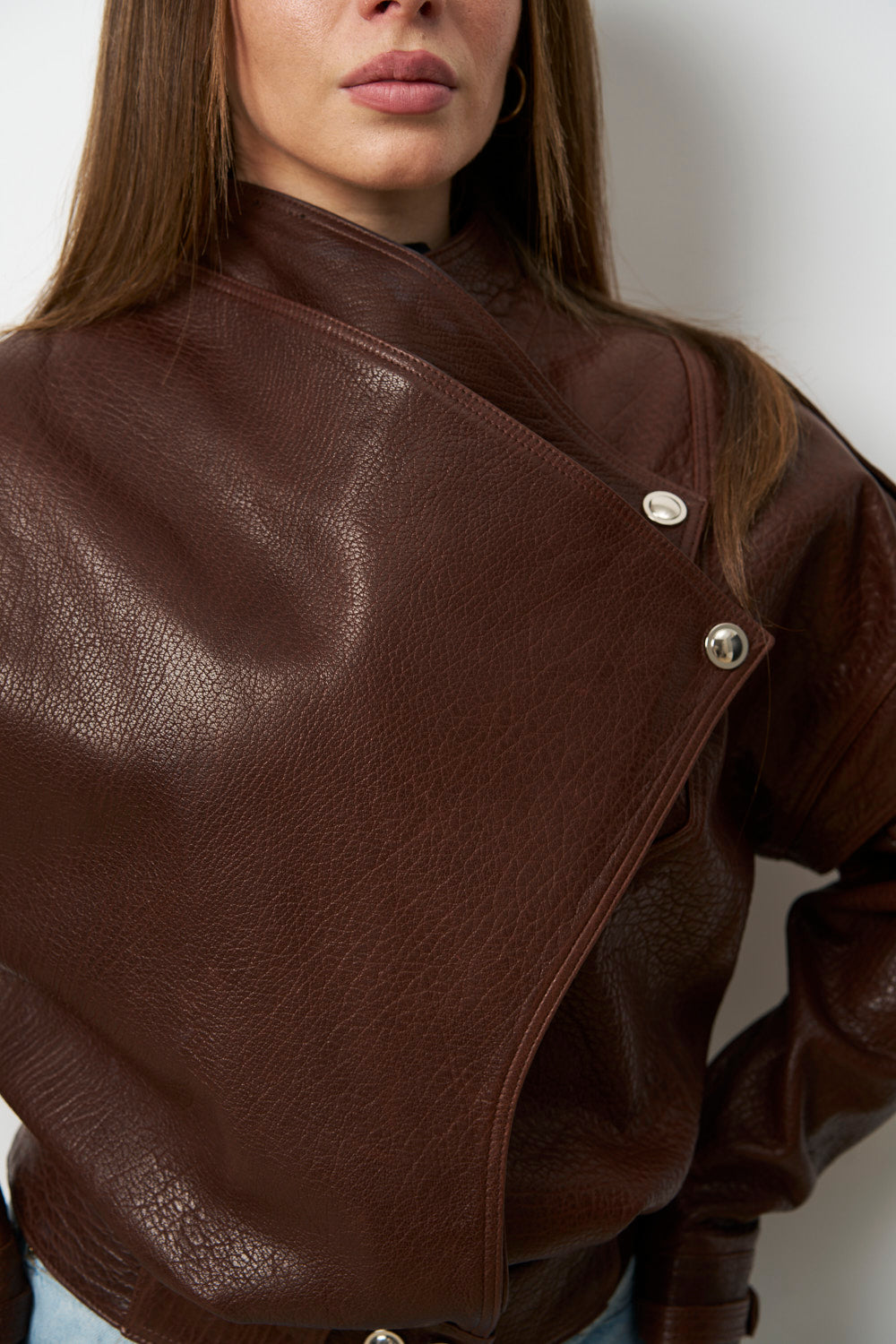 Geacă din Piele Naturală pentru Femei, Maro, Oversized, Mareus